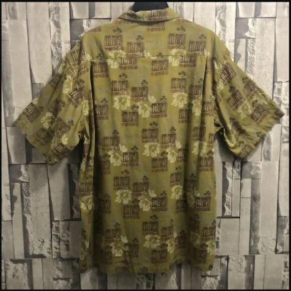 Vntg Columbia Short Sleeve Hawaiian Button down Shirt Tropical Olive Green Brown - Picture 4 of 16
